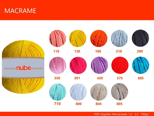 Imagen 2 de 5 de Hilado Nube Macrame X 1 Ovillo - 1 Ovillo Por Color