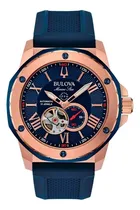 Comprar Reloj pulsera Bulova 98A22 con correa de silicona color azul - bisel oro rosa