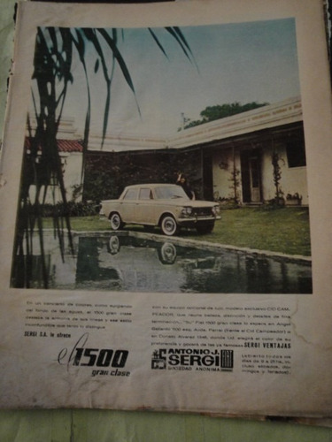 Publicidad Fiat 1500 Gran Clase Año 1967 Hoja Sola