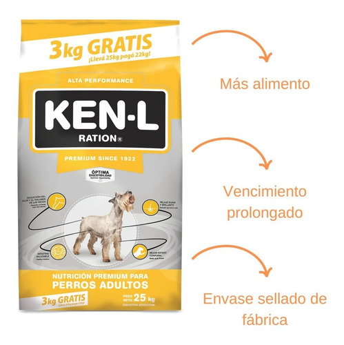 Ken-l Ration 22 Kg Balanceado Perros Adultos Más 3 Kg De Reg