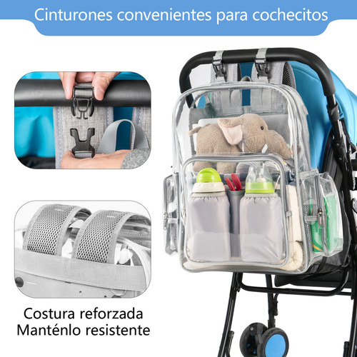 Mochila Pañalera Transparente Multifunción Bolso Para Bebé Grande Y Resistente Con Correas Para Cochecito Color Gris Ideal Para Mamás Niñas Y Niños 1047 Matein