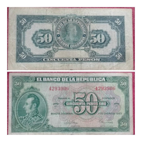 Billete De 50 Pesos Oro. 1.953