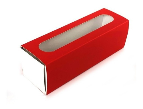 Caja Roja Para Macarons  05×05×16 Cm Con Visor- X 10 Un.