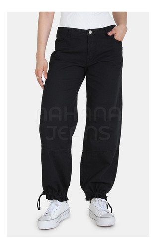 Pantalon Recto Nahana Tiro Medio Rigido Negro Parachute