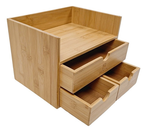 Porta Jóias Ou Organizador De Utensilios Bambu 3 Gavetas