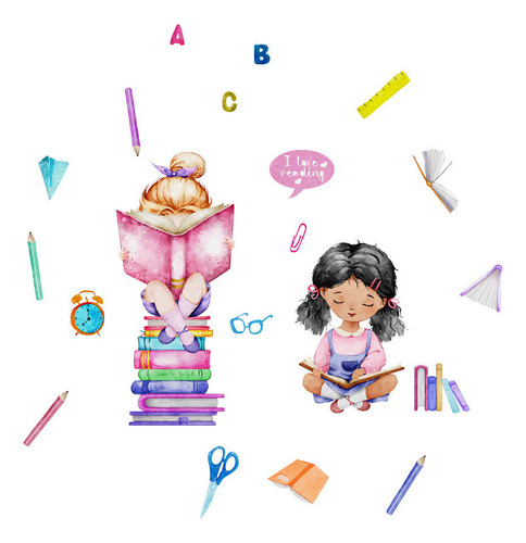Pegatinas De Pared Para Niñas, Libros, Lectura Del Amor, Flo