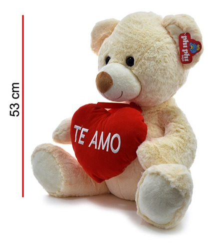 Imagen 3 de 4 de Oso De Peluche Sentado 3 Colores Con Corazon 50 Cm.