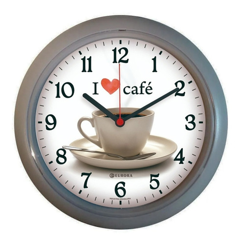 Imagem 1 de 4 de Relógio De Parede Eurora Cozinha Café Cinza 6586