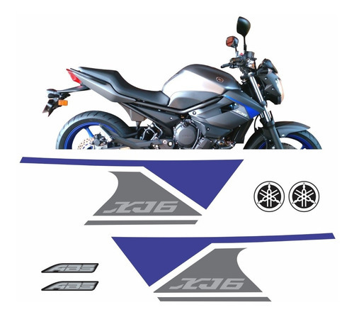 Kit Adesivo Lateral + Emblema Yamaha Xj6n Xj6 2013 Xj6213 Cor Padrão