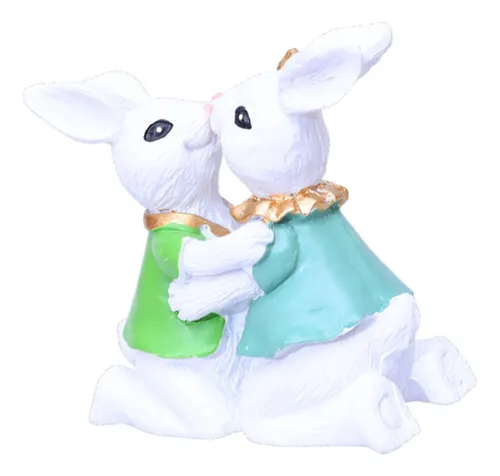 Figura Decorativa De Conejos Besándose De Pascua, Adorno De