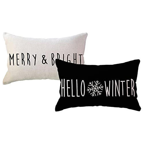 Funda De Almohada Hello Winter 12x20 Pulgadas Negra Fel...