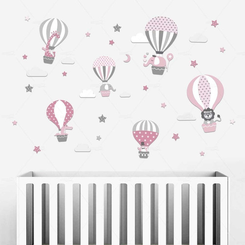 Imagem 1 de 1 de Adesivos Parede Infantil Animais Balões Balão Nuvens Safari