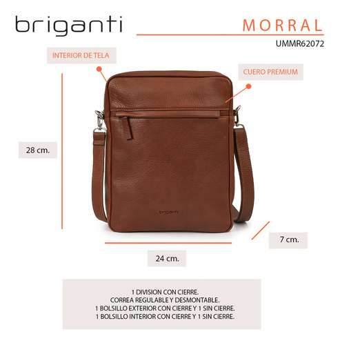 Morral Cuero Bolso Bandolera Urbano Briganti Unisex Borgo Color Marrón