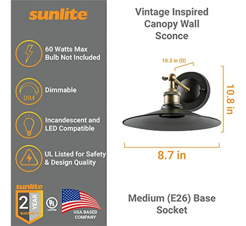 Sunlite 07036-su Aplique De Pared Con Dosel De Inspiración V