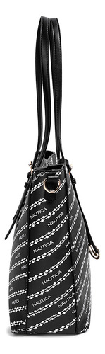 Bolsa Tote Nautica Mujer Color Negro Acabado De Los Herrajes Níquel Diseño De La Tela Liso
