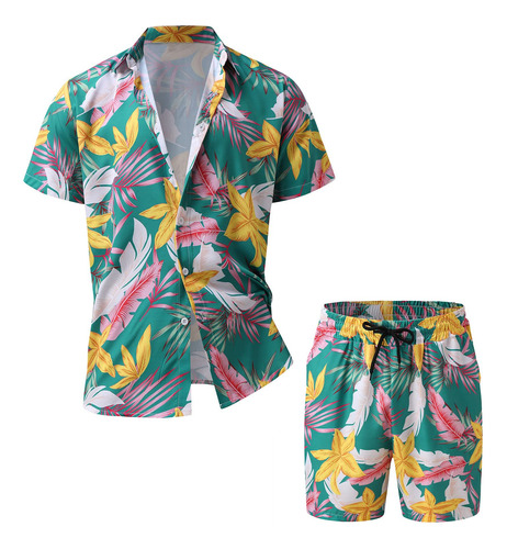 Conjunto Camisa Hawaiana Para Hombre 2 Pieza Traje Tropical