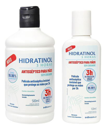 Kit Hidratinol 3hrs Proteção Antisséptico Mãos Sem Enxague