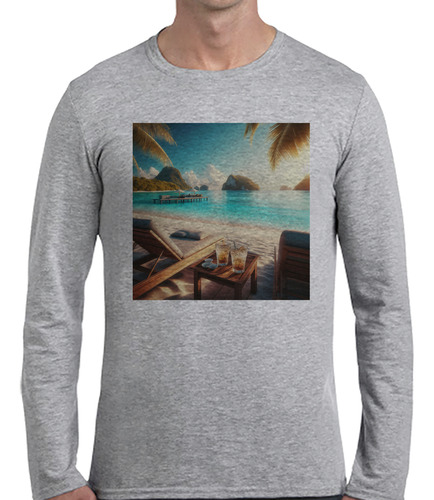 Remera Hombre Ml Playa Reposera Agua Cristilina Paz Viaje