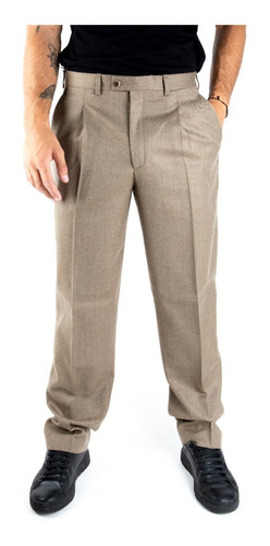 Pantalon Hombre Pinzado Franela Cheviot Pura Lana Olegario 