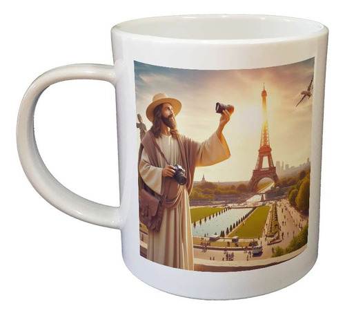 Taza Plastico Jesus Vacaciones Torre Eiffel Fotografia