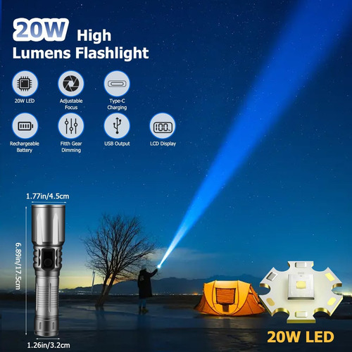 Linterna Led Superbrillante 5 Modos Con Pantalla Digital