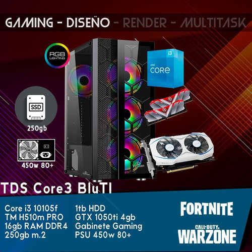Computadora Gamer Core I3 10105f + Gtx 1050ti 4gb + 16gb Ram