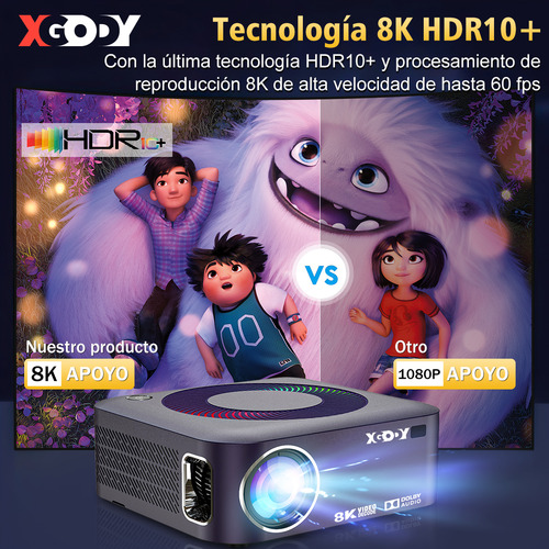 Proyector profesional android Xgody X5-A 8k inteligente full hd 5g wifi 4gb rom+64gb ram 15500 lumenes con luz Rgb color gris