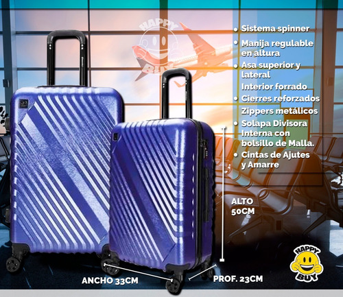 Valija Rígida Mediana 24 4 Ruedas Giro 360 Resistente Candado Manija Telescopica Textura Happy Buy