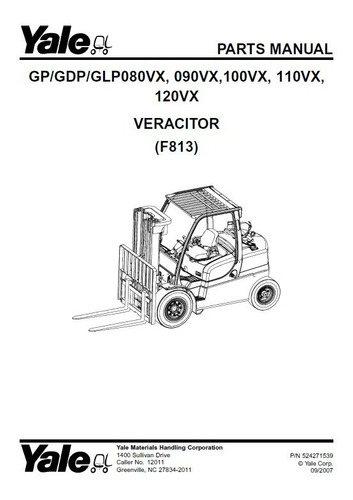 Manual Peca Empilhadeira Yale Gp/gdp/glp80-120vx(f813) Pg746