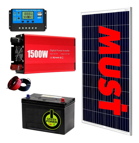 Imagen 1 de 9 de Kit Solar Completo Must 1500w 220v Panel 160w Bateria 100a