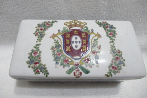 Antigua Caja Inglesa Mayólica Esmaltada Escudo Flor Castillo