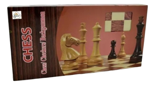 Ajedrez Damas Backgammon Tablero Madera 3 En 1 / 39x39 Cms