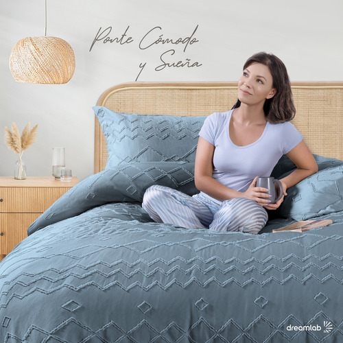 Juego de Funda Para Edredon Duvet con Textura Dreamlab, Tamaño Queen, Color Azul Mezclilla