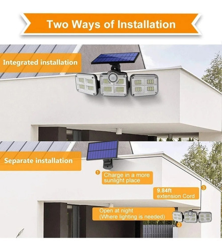 Imagen 6 de 8 de Foco Led Triple Solar Luminaria Sensor Movimiento + Control