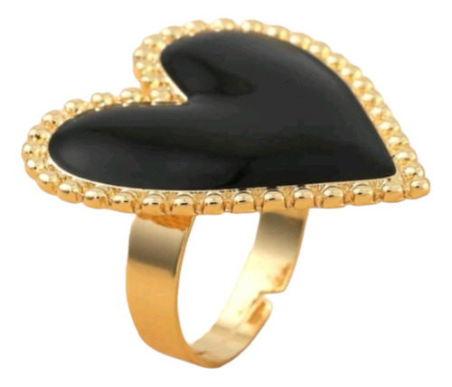 Anillo Maxi Corazon Chunky Moda Mujer Baño Oro 18k