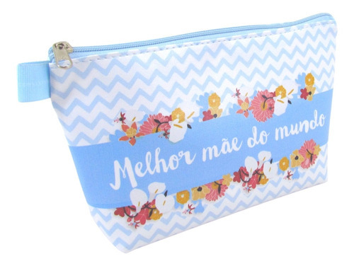 Nécessaire Feminina Média Estampada Presente Dia Das Mães Cor Chevron Azul Claro