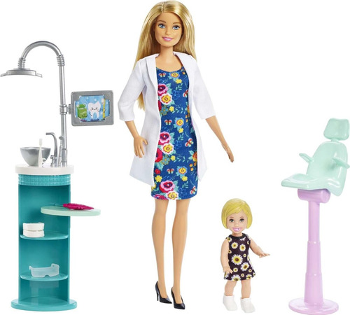 Muñeca Dentista Barbie, Rubia, Y Set De Juego Con Una Patie