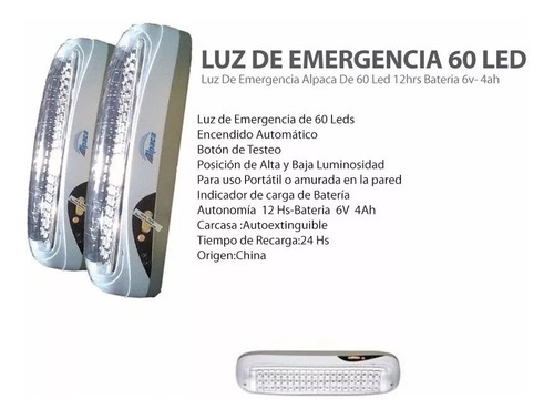 Luz De Emergencia Alpaca C/boton De Testeo 60 Leds Online