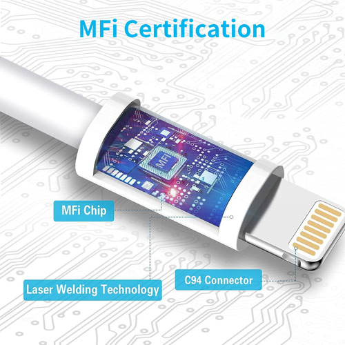 Cable Usb C A Lightning Rctech, Paquete De 3 M Mfi Para Ipho