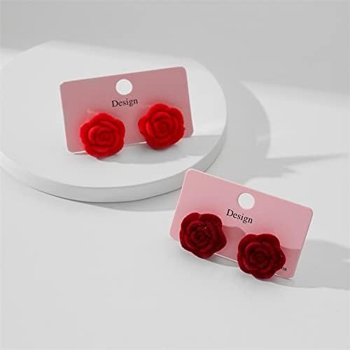S925 Pendientes De Botón De Rosa Flocados Rojos Restaurados