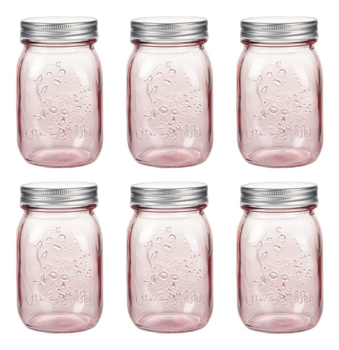 Amzcku 16 Oz Rose Pink Mason Jars Con Tapas, Paquete De 6 Ta