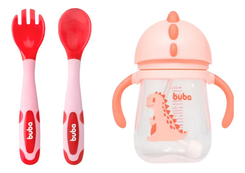 Kit Buba Transição Alimentar Copo Dino E Talher De Silicone