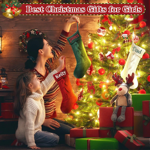 Con Nombre Bordado, 1 Paquete De Medias De Navidad De Punto
