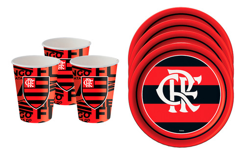 Kit Festa Flamengo Decoração Aniversá 16 Pçs Copos + Pratos