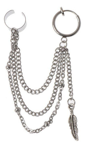 Brinco Ear Cuff Pena Prata Ou Crucifixo Negro Lado Único