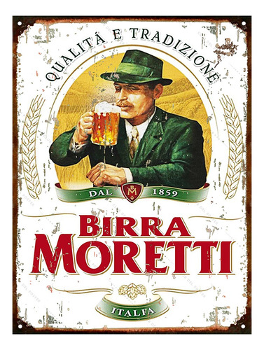 Cartel De Chapa Publicidad Antigua Cerveza Moretti M585