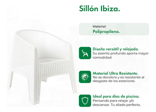 Sillón Ibiza Gardenlife De Ratan Sintético Apilable Exterior Set X4 Color Blanco
