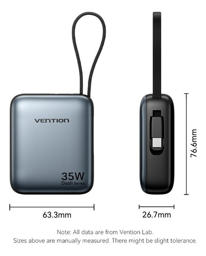 Cargador Portatil Power Bank Usb C 10000mah 35w Vention Color Negro