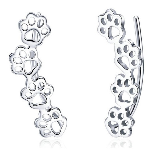 Aretes Pendientes Huellitas Perro Gato Para Mujer Plata 925