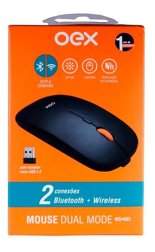 Mouse Sem Fio Recarregável Bluetooth E Wireless Ms603 Oex